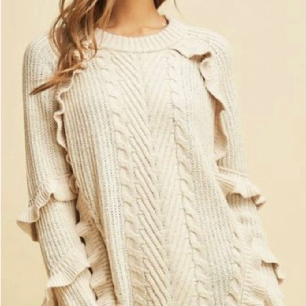 Entro Ruffle Cable Knit Sweater